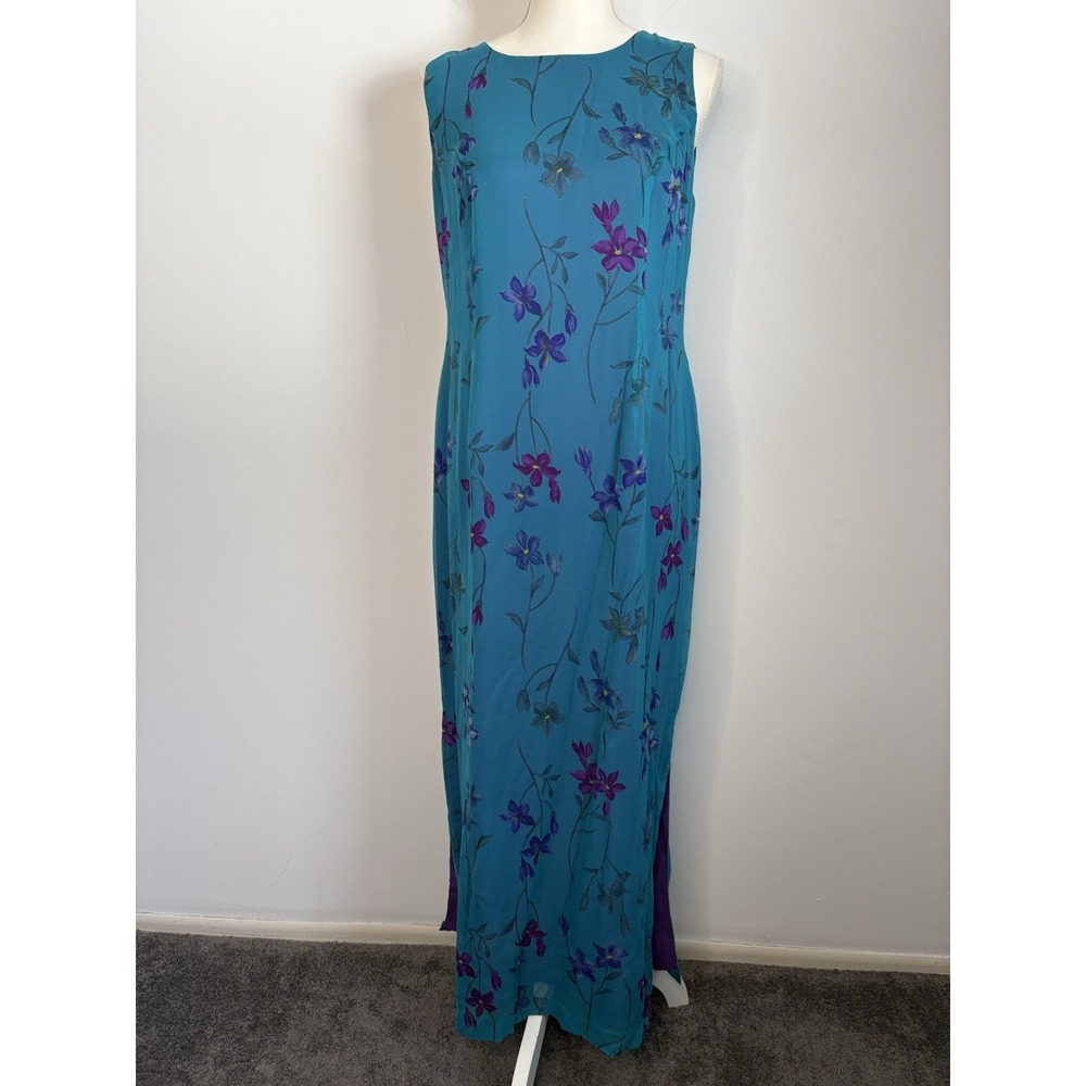 90's VTG SPENSER JEREMY 100% Silk Midi Dress Size 10‎ Blue Floral Phoebe Buffay